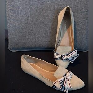 Anthropologie Cream Flats with Striped Bow